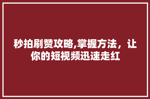 秒拍刷赞攻略,掌握方法，让你的短视频迅速走红