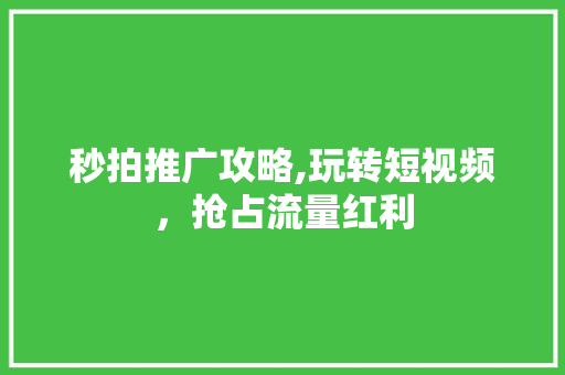 秒拍推广攻略,玩转短视频，抢占流量红利
