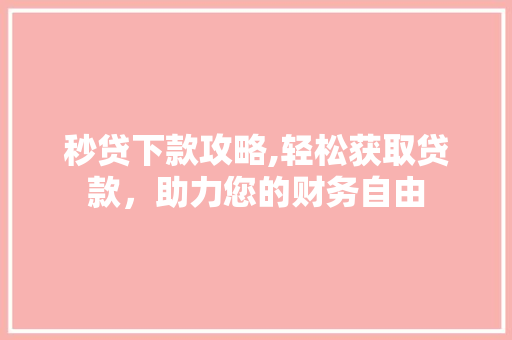秒贷下款攻略,轻松获取贷款，助力您的财务自由