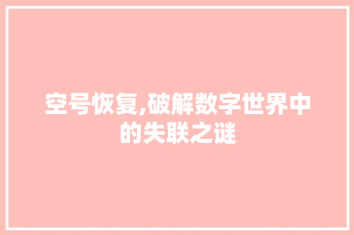 空号恢复,破解数字世界中的失联之谜