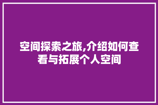 空间探索之旅,介绍如何查看与拓展个人空间 SEO教程
