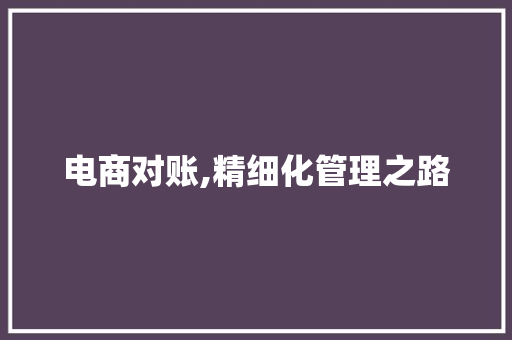 电商对账,精细化管理之路 服务器/数据库