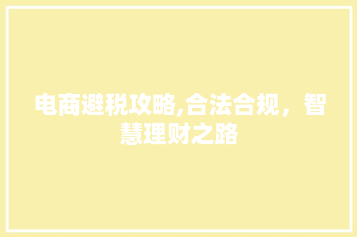 电商避税攻略,合法合规，智慧理财之路
