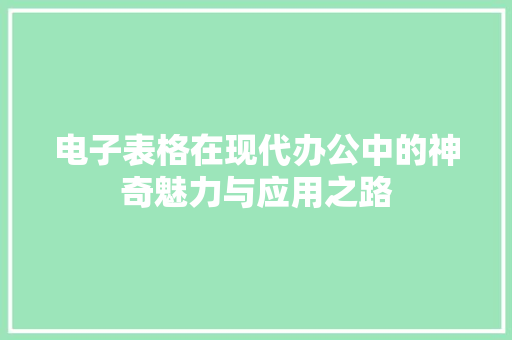 电子表格在现代办公中的神奇魅力与应用之路