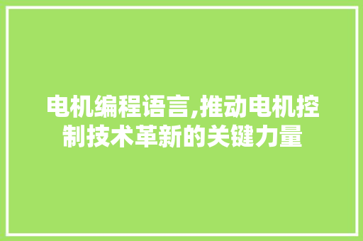 电机编程语言,推动电机控制技术革新的关键力量
