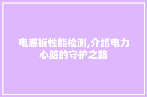 电源板性能检测,介绍电力心脏的守护之路