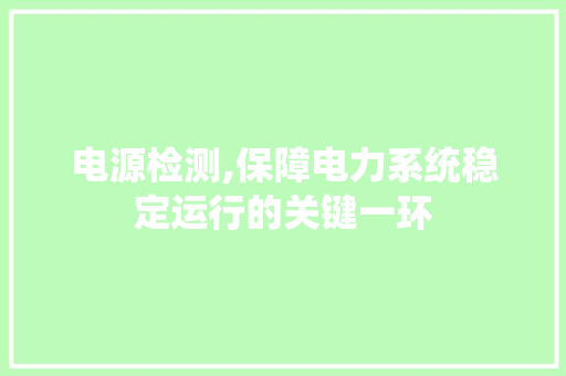 电源检测,保障电力系统稳定运行的关键一环