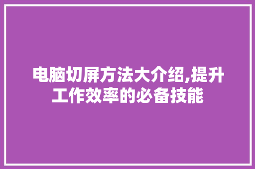 电脑切屏方法大介绍,提升工作效率的必备技能
