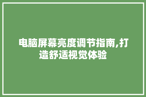 电脑屏幕亮度调节指南,打造舒适视觉体验