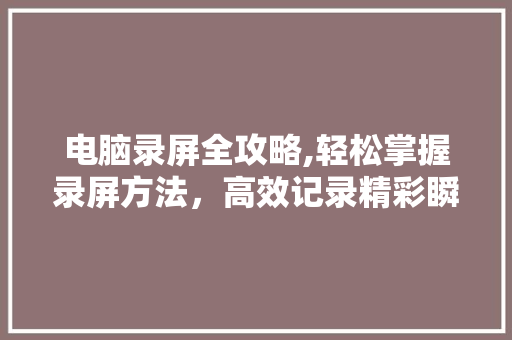 电脑录屏全攻略,轻松掌握录屏方法，高效记录精彩瞬间 SEO教程