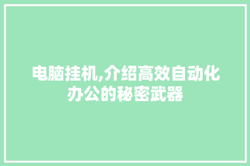 电脑挂机,介绍高效自动化办公的秘密武器 服务器/数据库