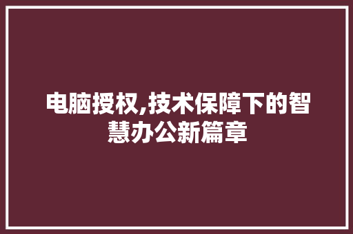 电脑授权,技术保障下的智慧办公新篇章