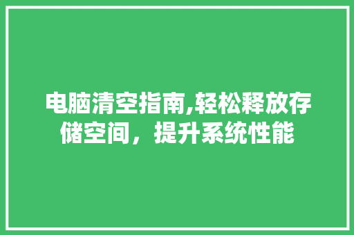 电脑清空指南,轻松释放存储空间，提升系统性能