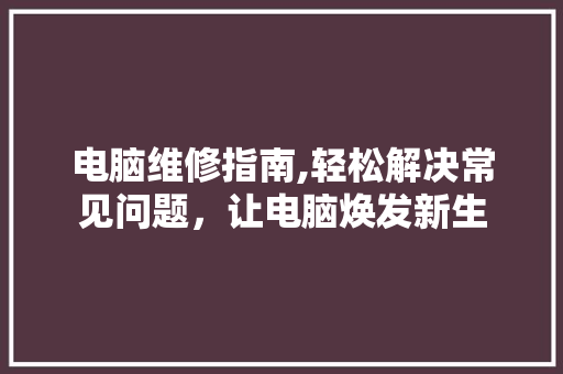 电脑维修指南,轻松解决常见问题，让电脑焕发新生