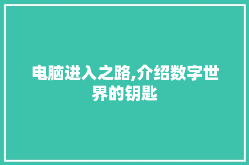 电脑进入之路,介绍数字世界的钥匙