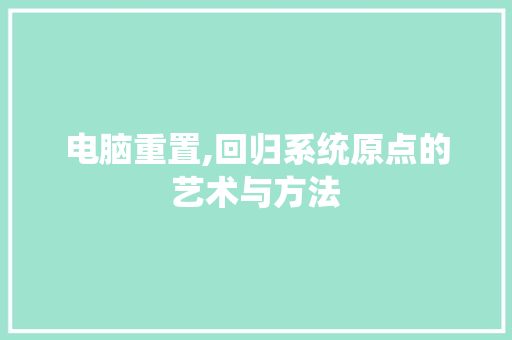 电脑重置,回归系统原点的艺术与方法 SEO教程