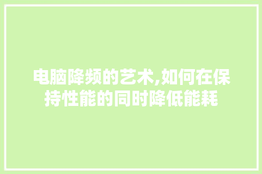 电脑降频的艺术,如何在保持性能的同时降低能耗