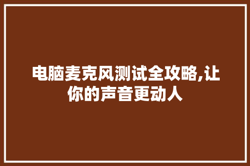 电脑麦克风测试全攻略,让你的声音更动人