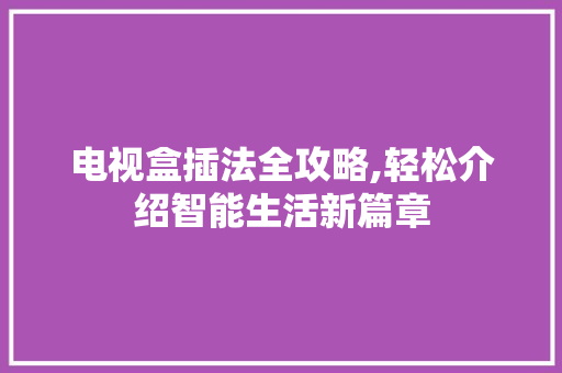 电视盒插法全攻略,轻松介绍智能生活新篇章