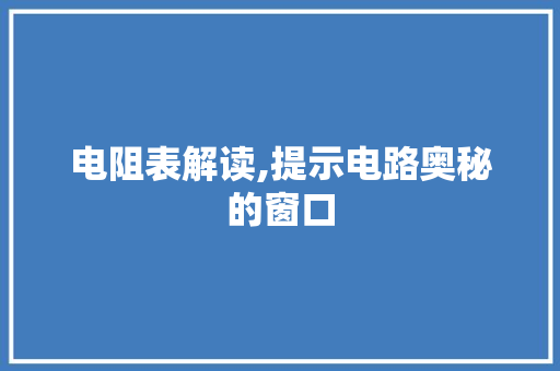 电阻表解读,提示电路奥秘的窗口