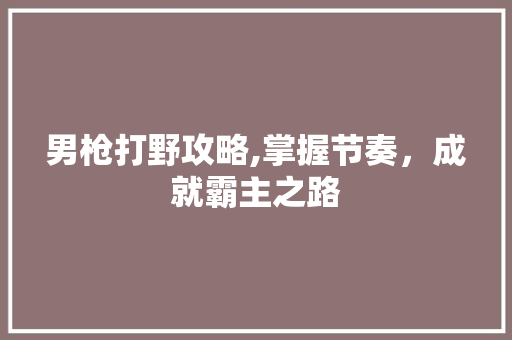 男枪打野攻略,掌握节奏，成就霸主之路