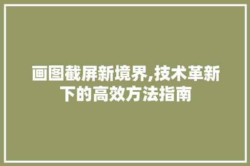 画图截屏新境界,技术革新下的高效方法指南
