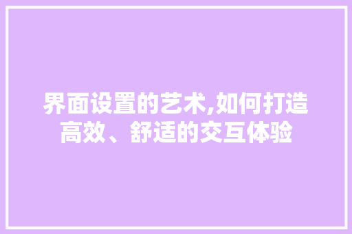 界面设置的艺术,如何打造高效、舒适的交互体验