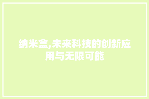 纳米盒,未来科技的创新应用与无限可能