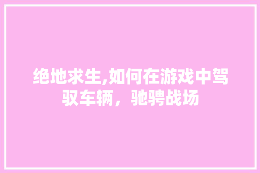 绝地求生,如何在游戏中驾驭车辆，驰骋战场