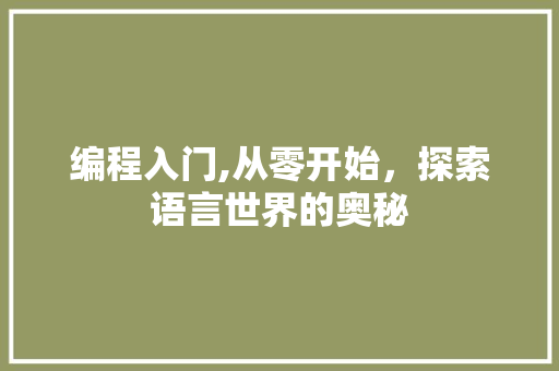 编程入门,从零开始，探索语言世界的奥秘 建站教程