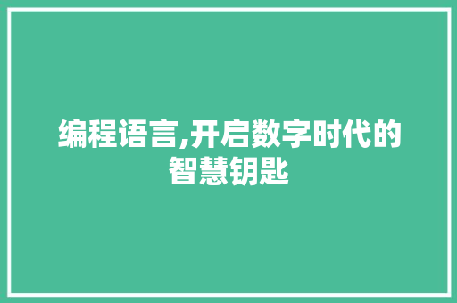 编程语言,开启数字时代的智慧钥匙