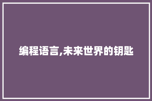 编程语言,未来世界的钥匙