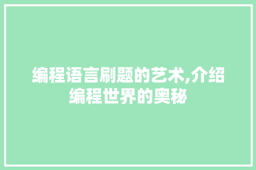 编程语言刷题的艺术,介绍编程世界的奥秘