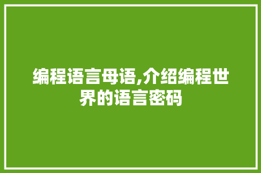 编程语言母语,介绍编程世界的语言密码