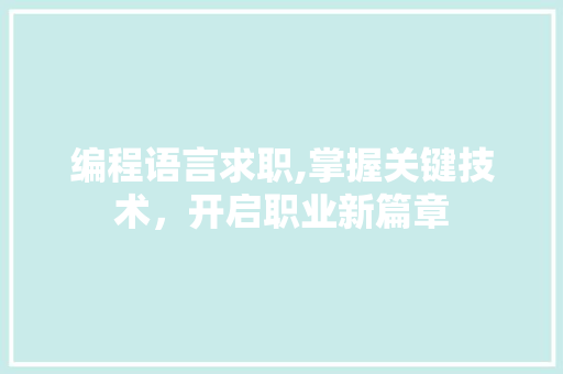 编程语言求职,掌握关键技术，开启职业新篇章
