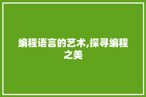 编程语言的艺术,探寻编程之美