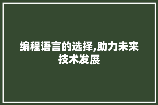 编程语言的选择,助力未来技术发展