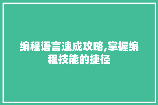 编程语言速成攻略,掌握编程技能的捷径
