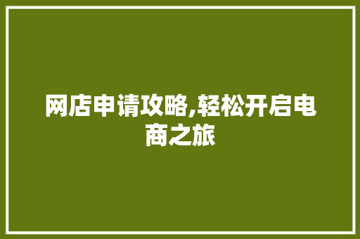 网店申请攻略,轻松开启电商之旅