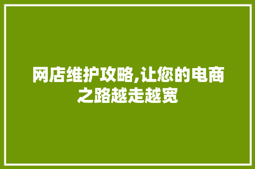 网店维护攻略,让您的电商之路越走越宽