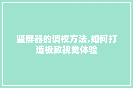 竖屏器的调校方法,如何打造极致视觉体验