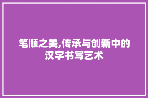 笔顺之美,传承与创新中的汉字书写艺术