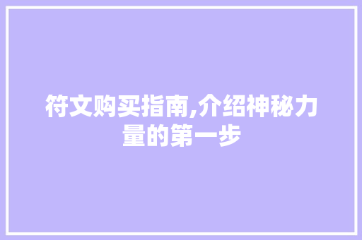 符文购买指南,介绍神秘力量的第一步 服务器/数据库