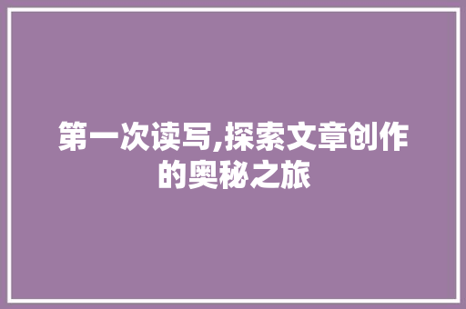 第一次读写,探索文章创作的奥秘之旅 服务器/数据库