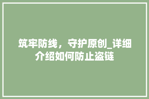 筑牢防线，守护原创_详细介绍如何防止盗链