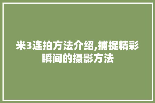 米3连拍方法介绍,捕捉精彩瞬间的摄影方法