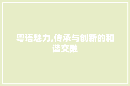 粤语魅力,传承与创新的和谐交融 建站教程
