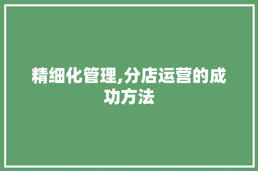 精细化管理,分店运营的成功方法 WordPress教程