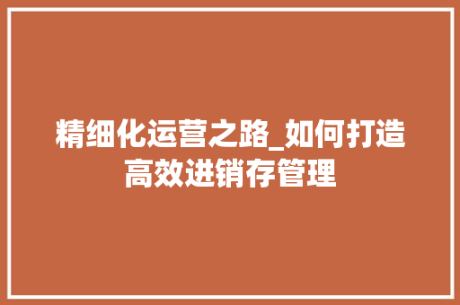 精细化运营之路_如何打造高效进销存管理