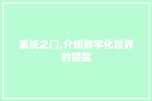 系统之门,介绍数字化世界的钥匙